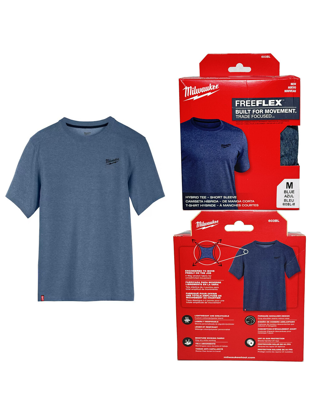 Milwaukee Hybrid Work Tee FreeFlex Blue Medium NEW Short Sleeve
